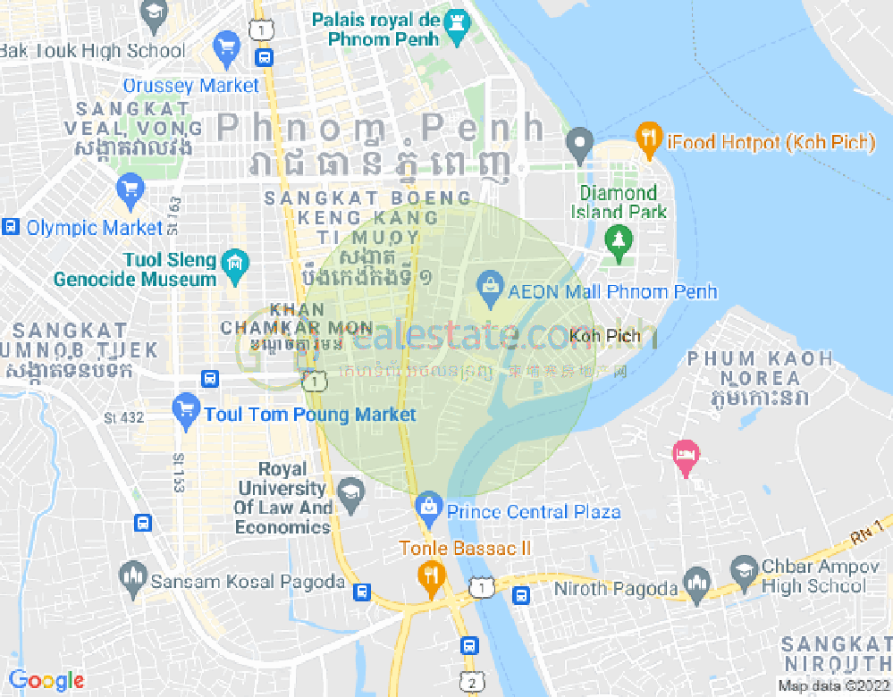 Mapa: Tonle Bassac, Chamkarmon, Phnom Penh