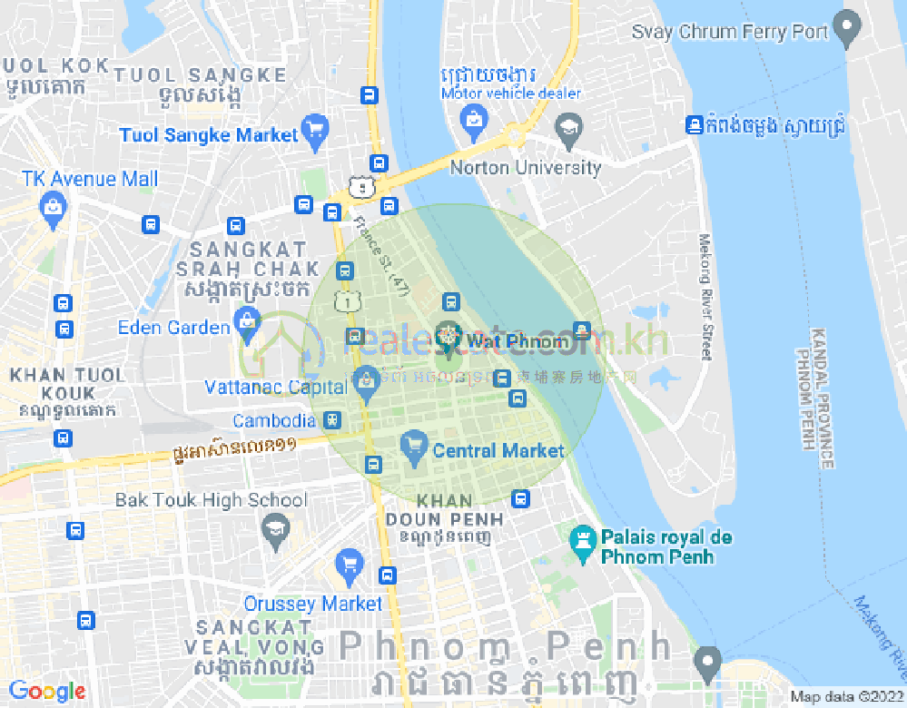 Map of Wat Phnom, Daun Penh, Phnom Penh