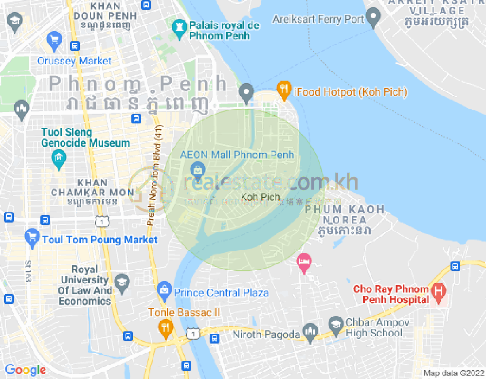 Mapa: Tonle Bassac, Chamkarmon, Phnom Penh