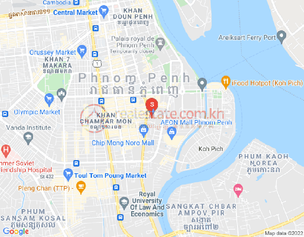 Map of Tonle Bassac, Chamkarmon, Phnom Penh