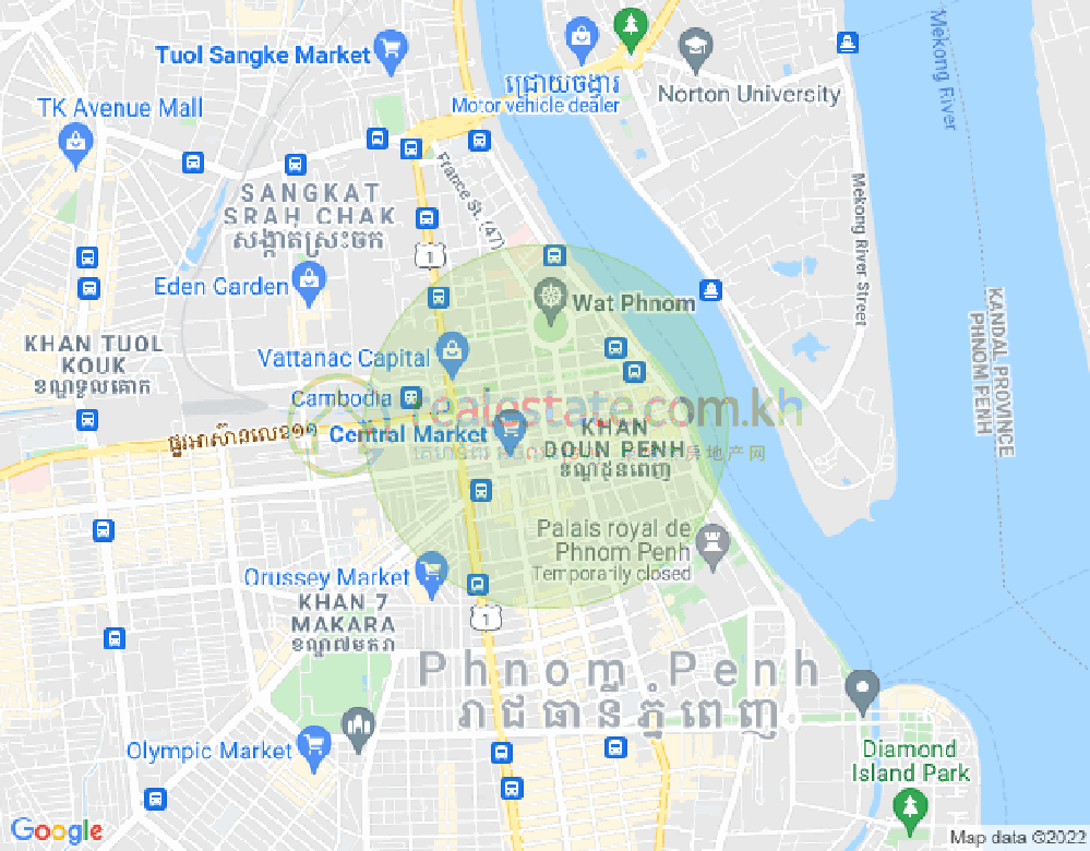 旧街市分区, 隆边区, 金边地图