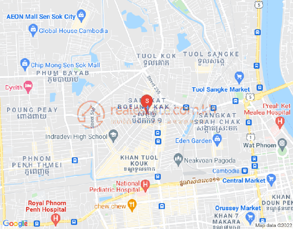 Mapa: Boeung Kak 1, Toul Kork, Phnom Penh