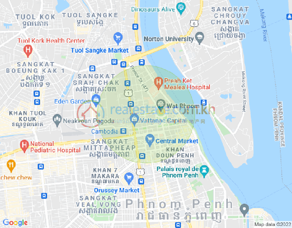 Mapa: Wat Phnom, Daun Penh, Phnom Penh