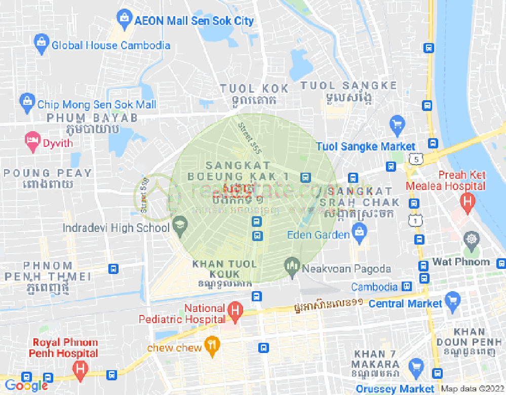 Carte de Boeung Kak 1, Toul Kork, Phnom Penh