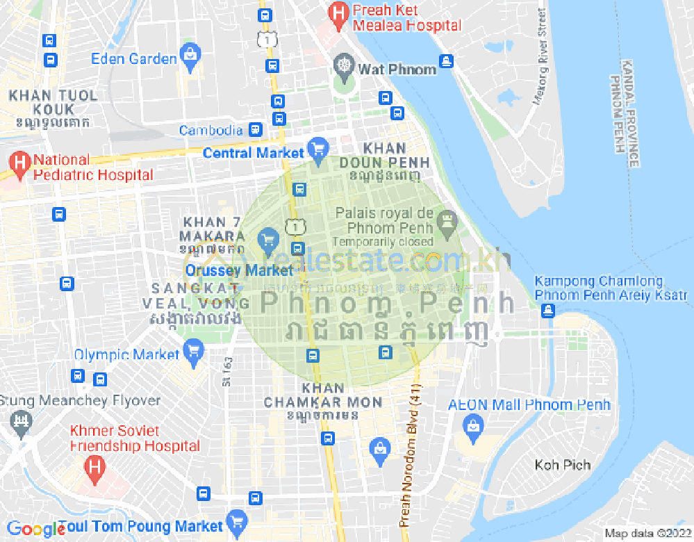 Mapa: Boeng Reang, Daun Penh, Phnom Penh