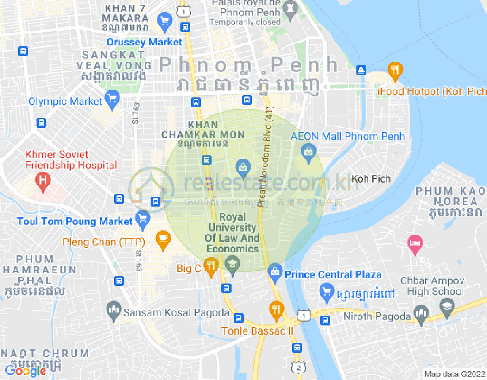 Map of Tonle Bassac, Chamkarmon, Phnom Penh