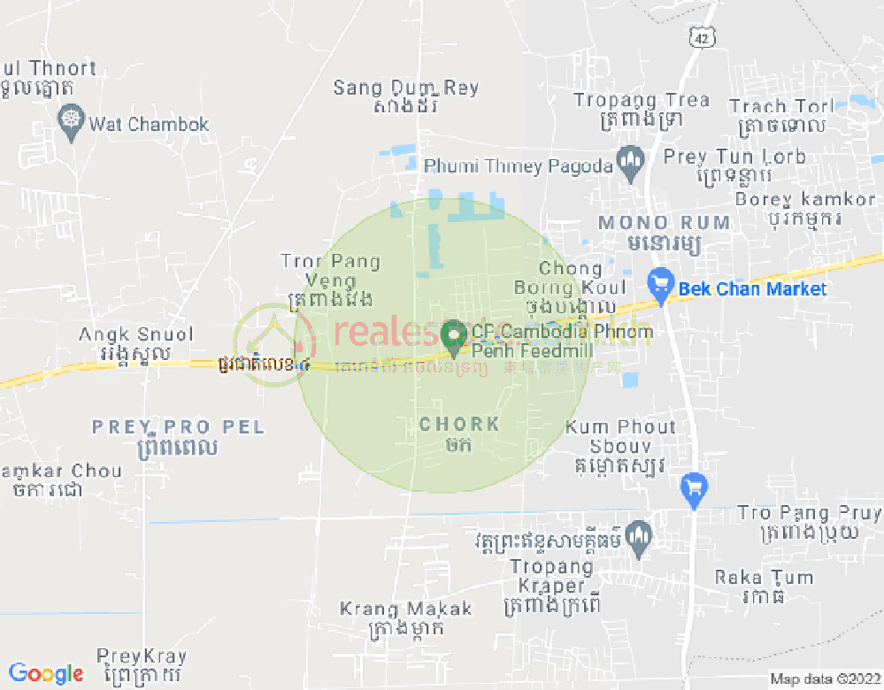 Samraong Leu县, Angk Snuol市, 干拉省地图