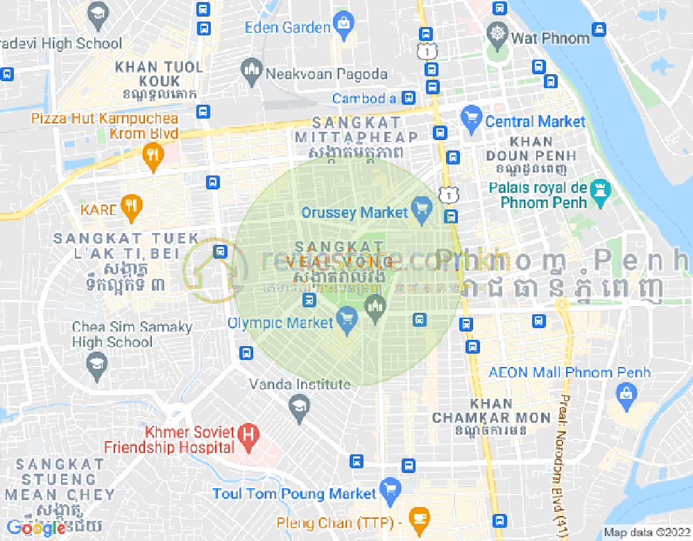 Mapa: Veal Vong, 7 Makara, Phnom Penh