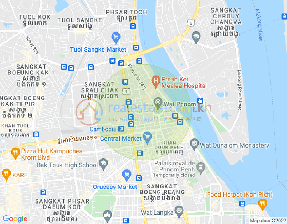 Mapa: Wat Phnom, Daun Penh, Phnom Penh