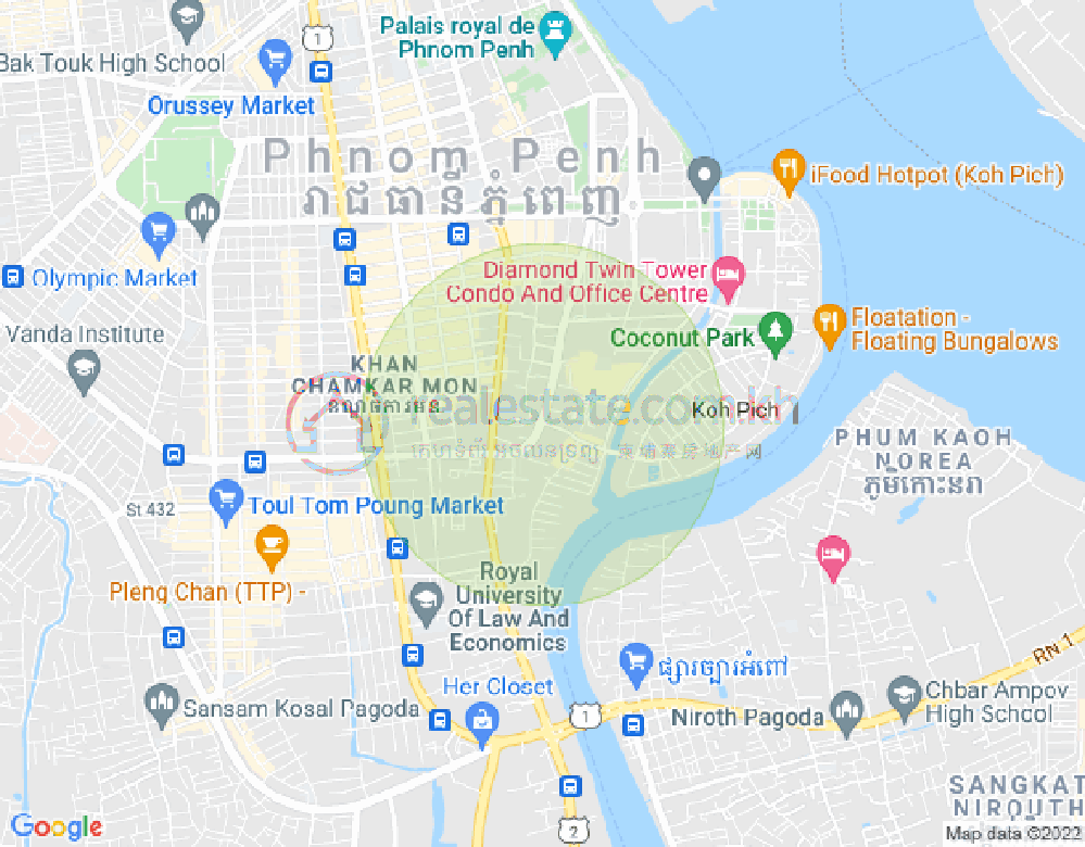 Карта Тонле Бассак, Чамкармон, Пномпень