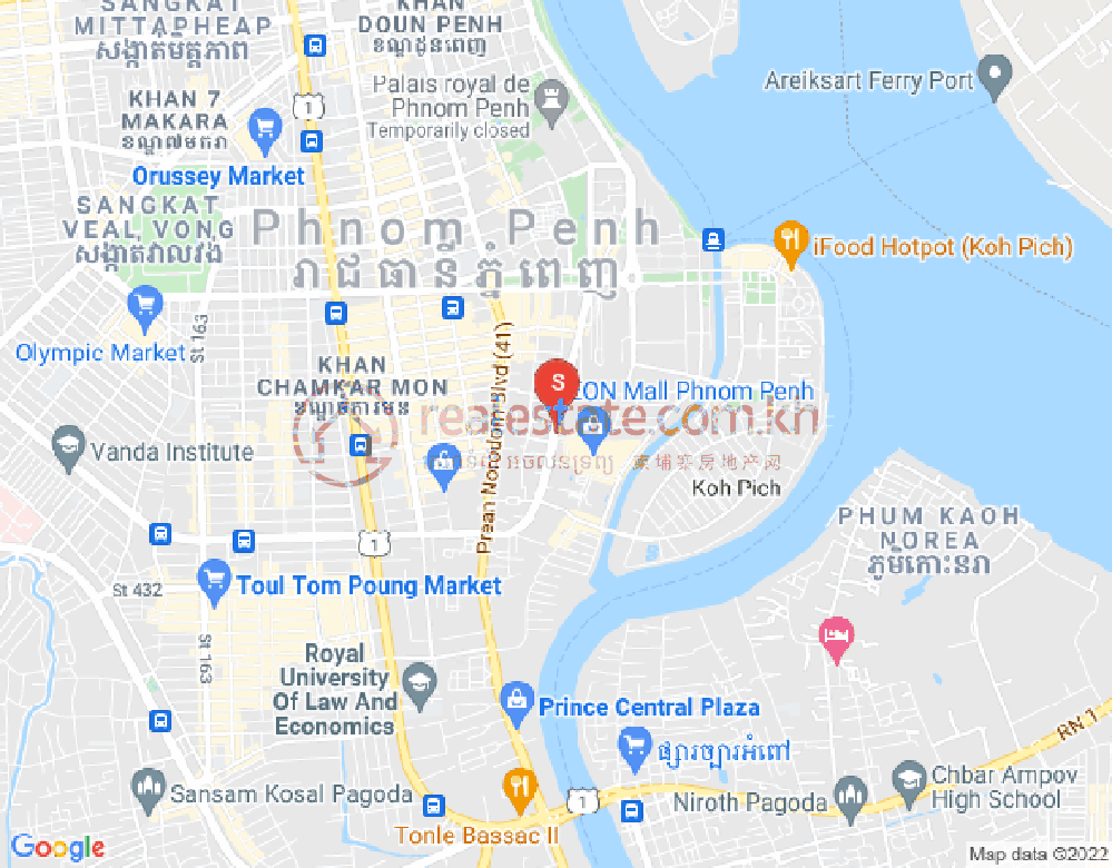 Mapa: Tonle Bassac, Chamkarmon, Phnom Penh