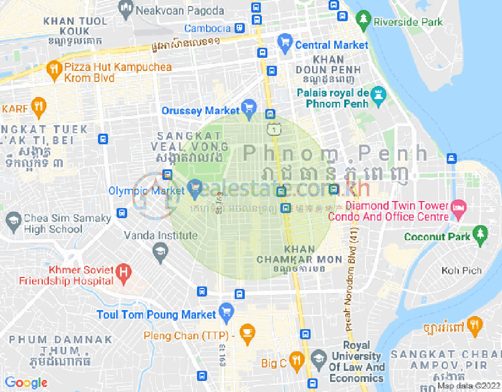 万景岗2分区（BKK2), 波哥堪, 金边地图