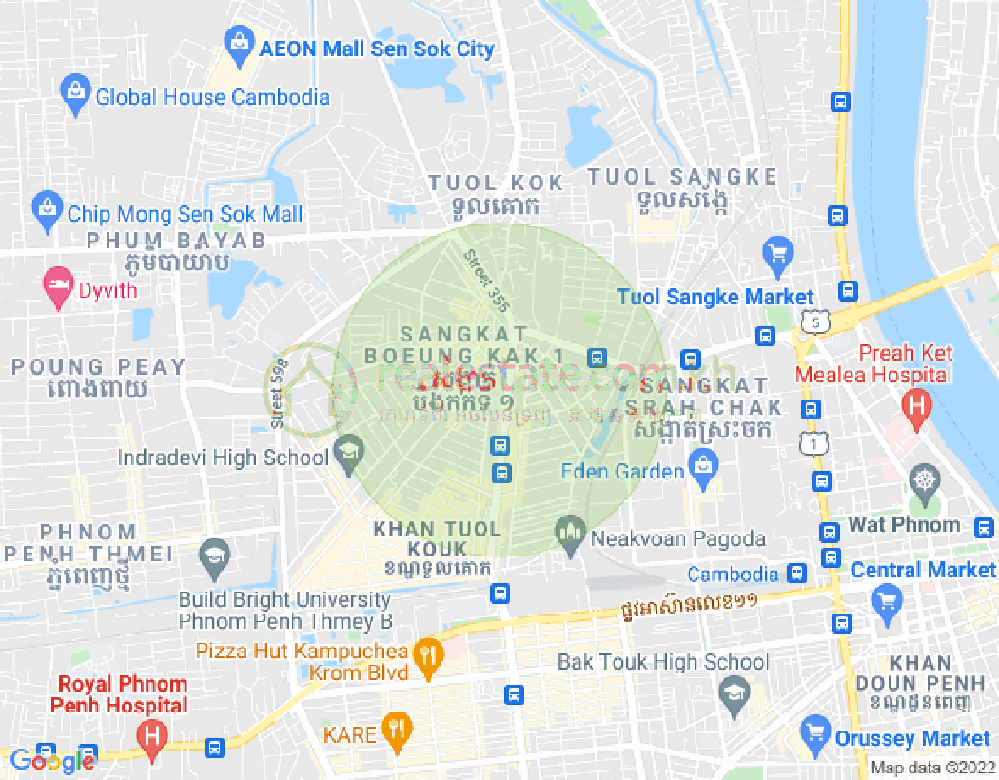 Mapa: Boeung Kak 1, Toul Kork, Phnom Penh