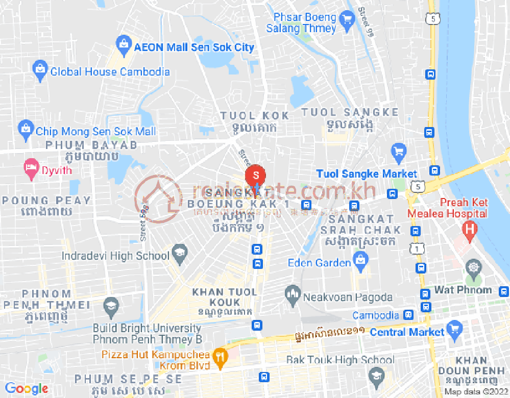 Mapa: Boeung Kak 1, Toul Kork, Phnom Penh
