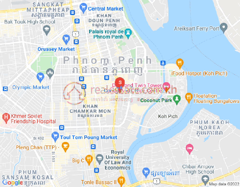 Map of Tonle Bassac, Chamkarmon, Phnom Penh