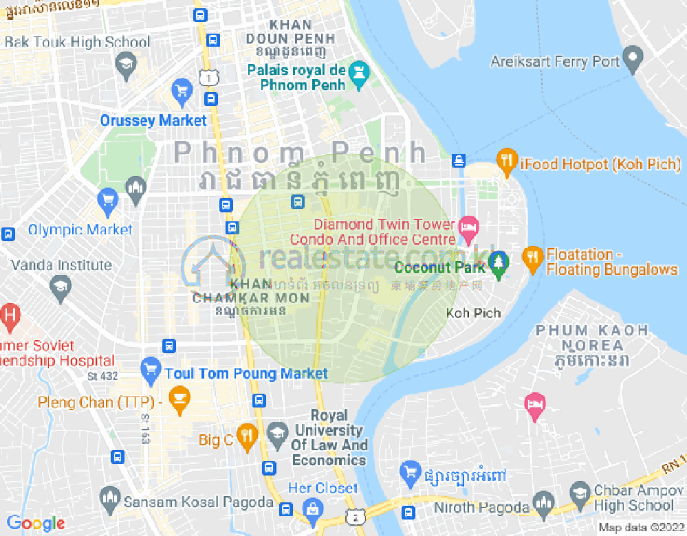 Mapa: Tonle Bassac, Chamkarmon, Phnom Penh