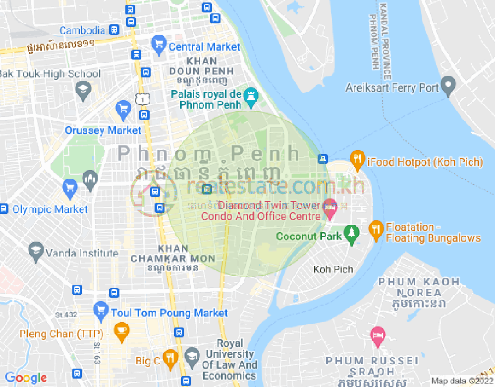 Map of Tonle Bassac, Chamkarmon, Phnom Penh