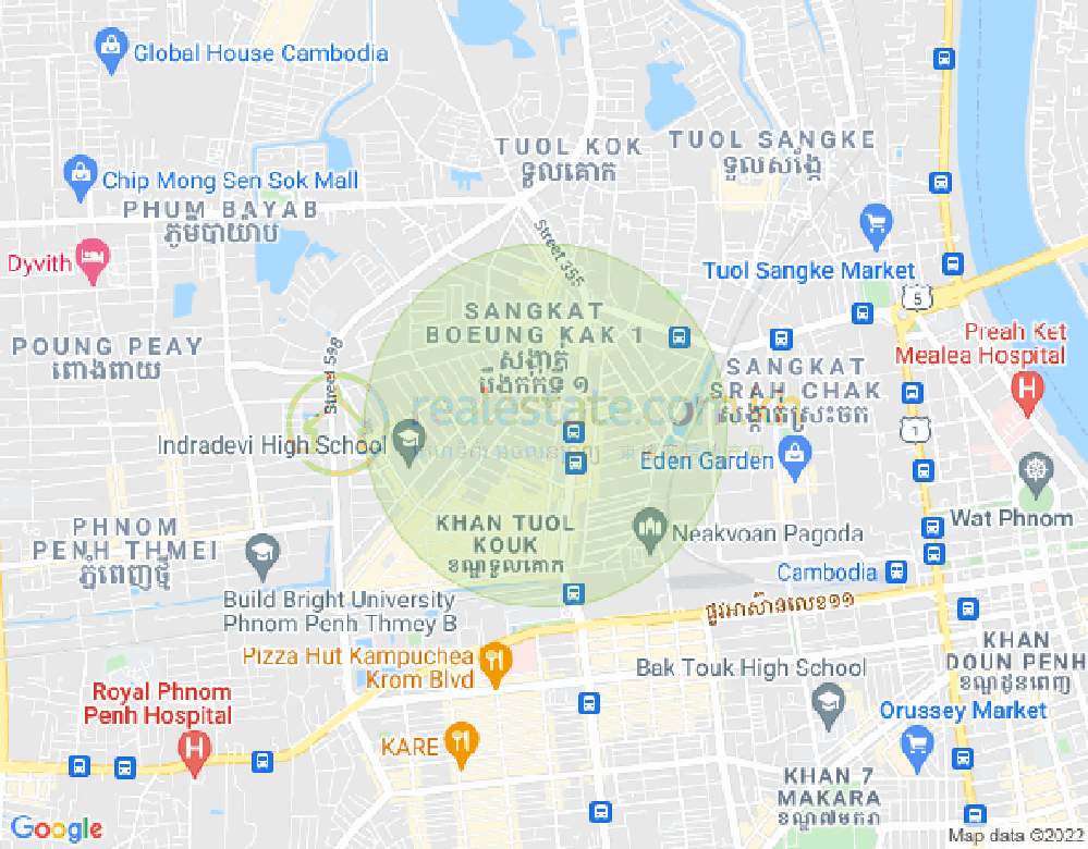 Mapa: Boeung Kak 1, Toul Kork, Phnom Penh
