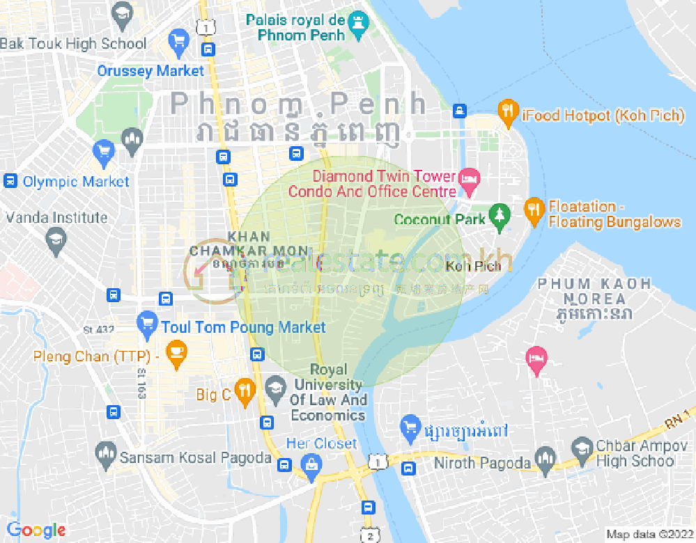 トンレバサック, チャムカモン, プノンペンの地図