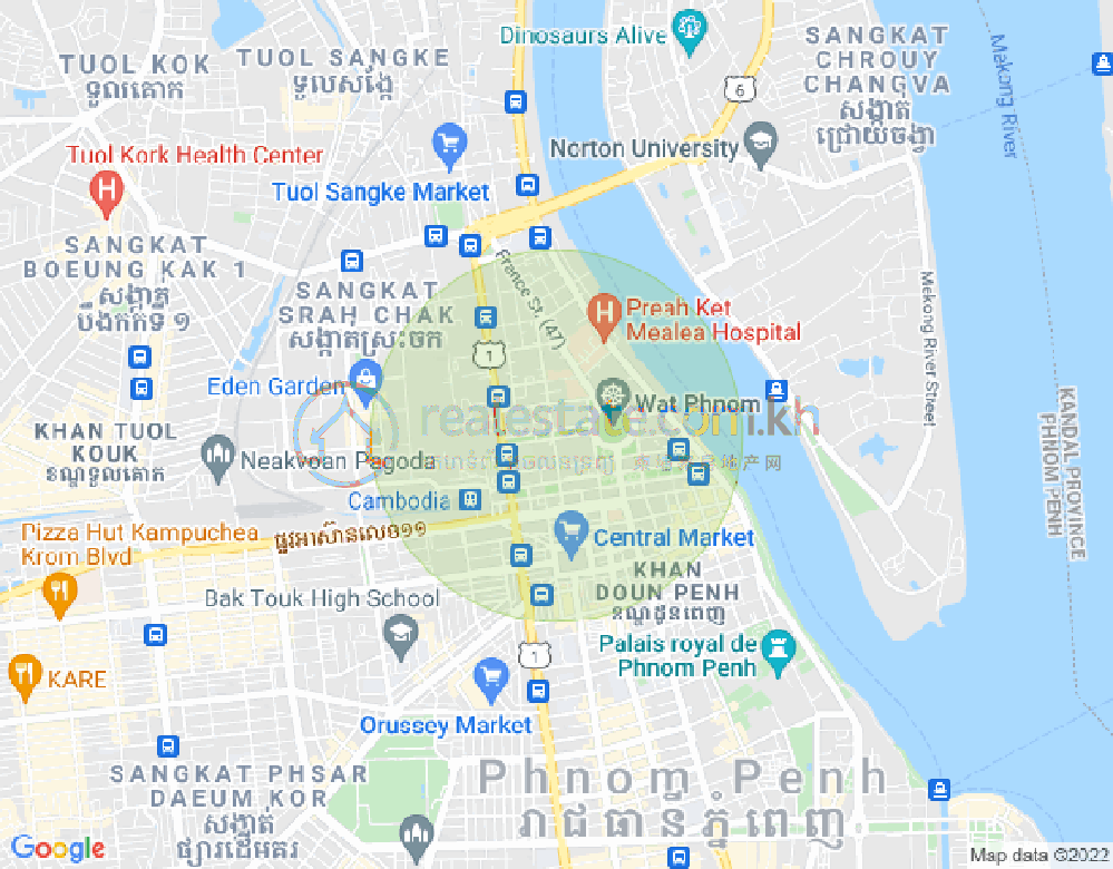 Map of Phsar Thmei II, Daun Penh, Phnom Penh
