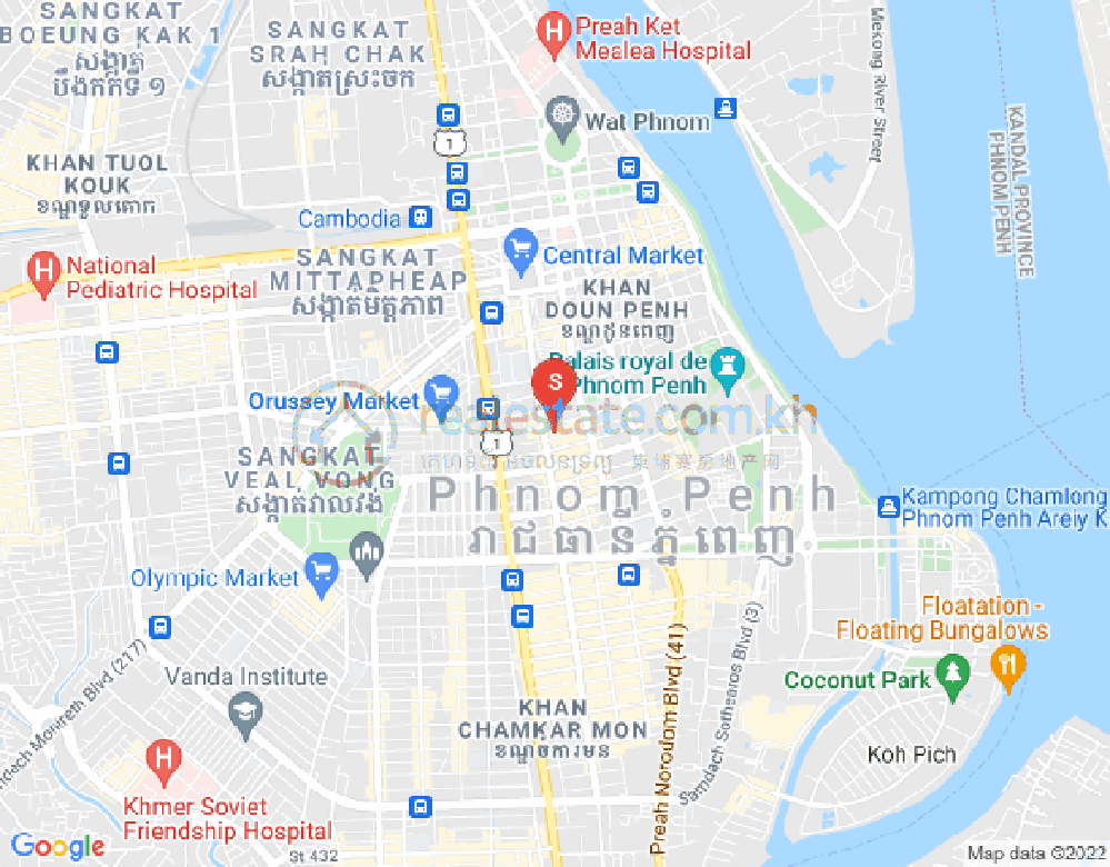 Map of Boeng Reang, Daun Penh, Phnom Penh