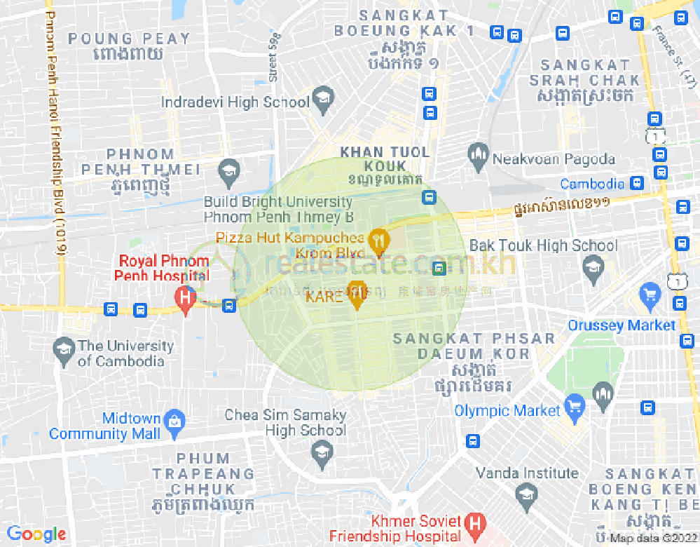Carte de Tuek L'ak 1, Toul Kork, Phnom Penh