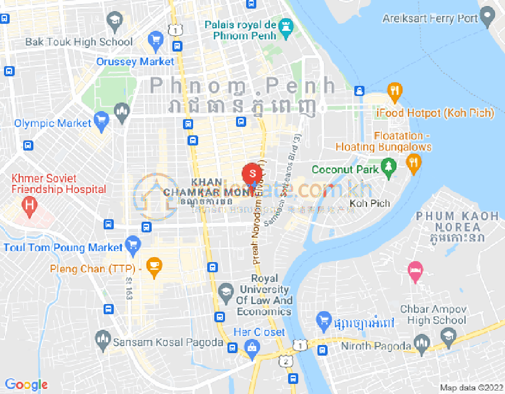 Map of Tonle Bassac, Chamkarmon, Phnom Penh