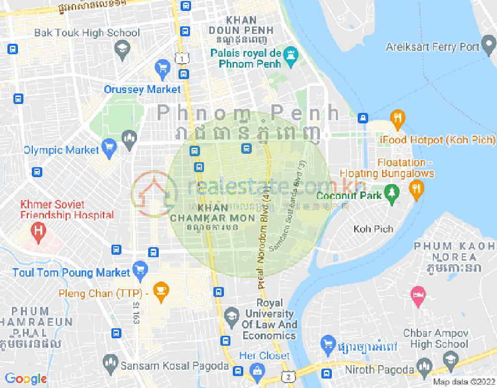 万景岗1分区（BKK1), 波哥堪, 金边地图