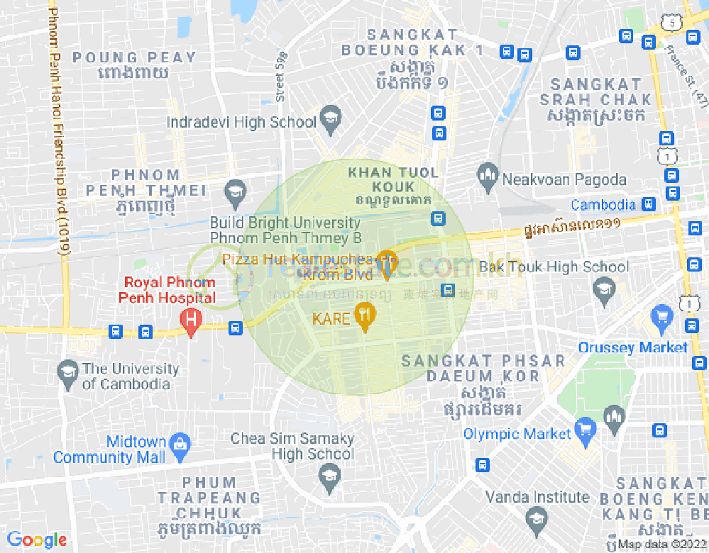 Carte de Tuek L'ak 1, Toul Kork, Phnom Penh
