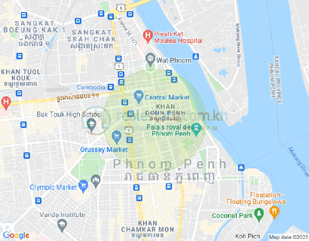 Mapa: Phsar Thmei I, Daun Penh, Phnom Penh
