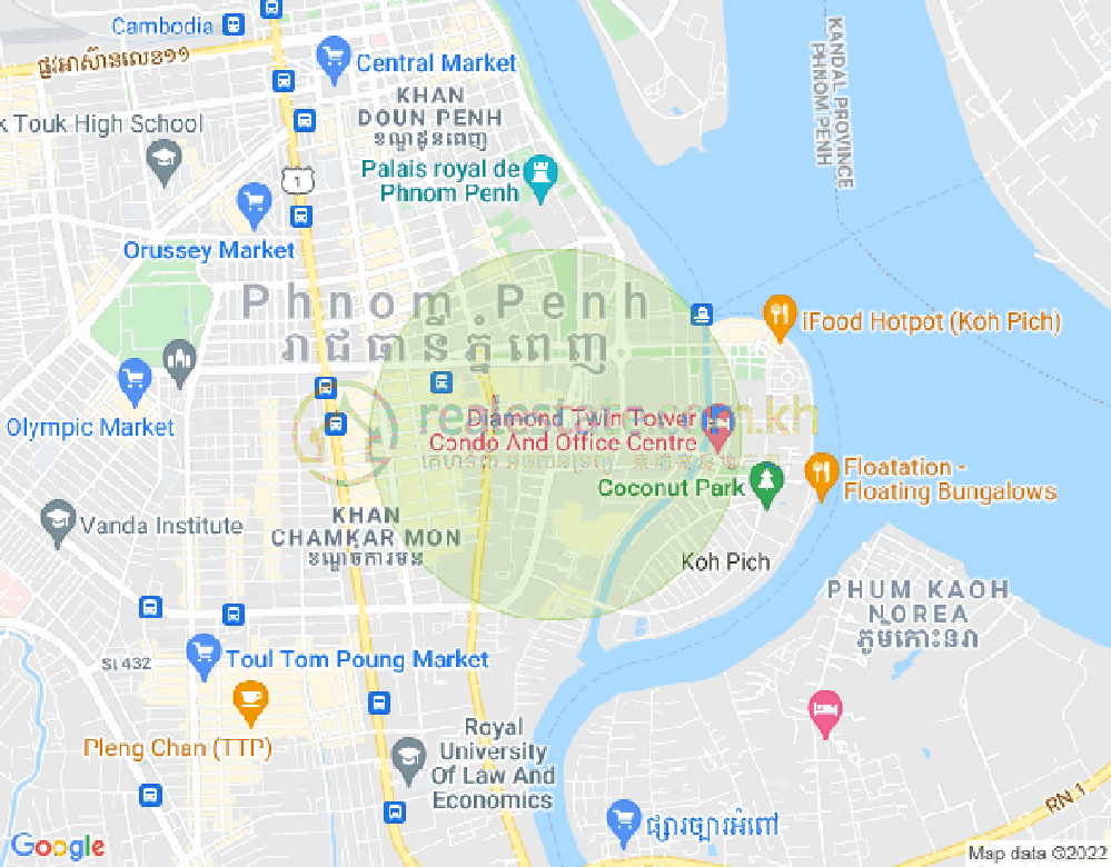 Mapa: Tonle Bassac, Chamkarmon, Phnom Penh