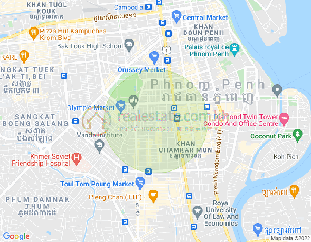 万景岗2分区（BKK2), 波哥堪, 金边地图
