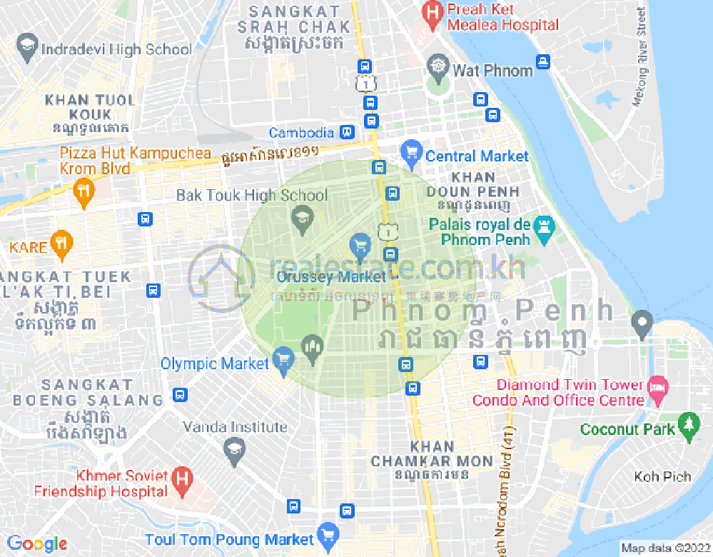 Mapa: Boeng Reang, Daun Penh, Phnom Penh