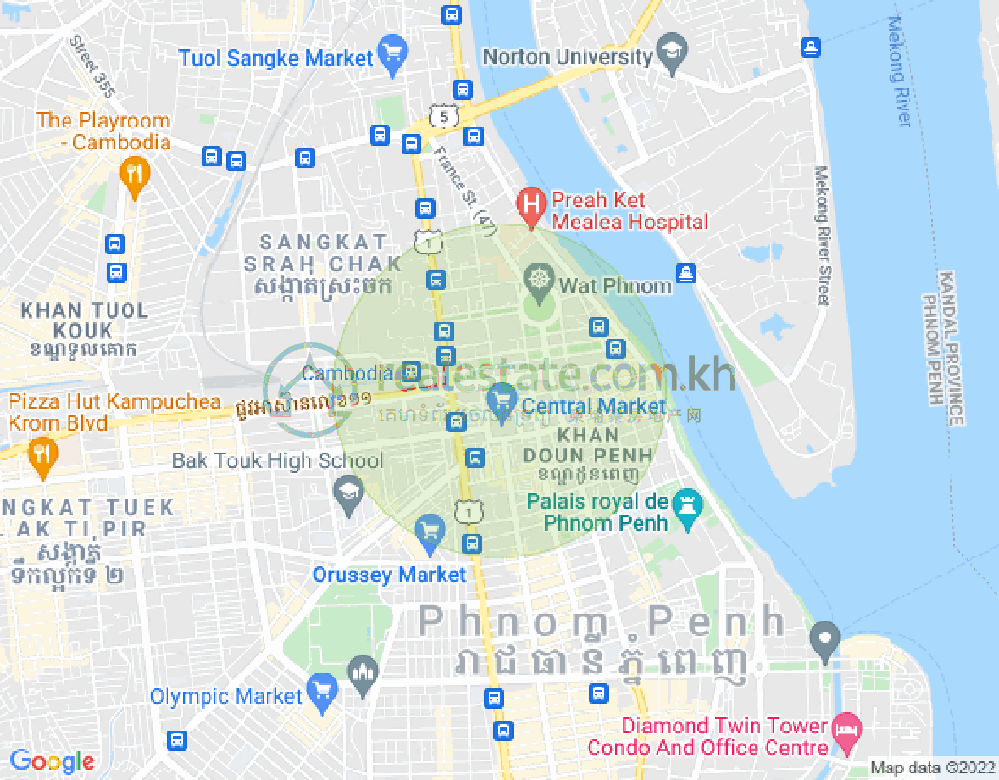 Mapa: Phsar Thmei I, Daun Penh, Phnom Penh