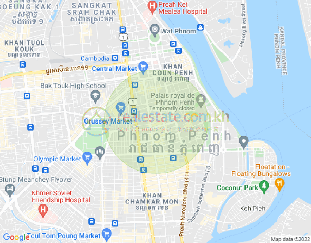 Carte de Boeng Reang, Daun Penh, Phnom Penh