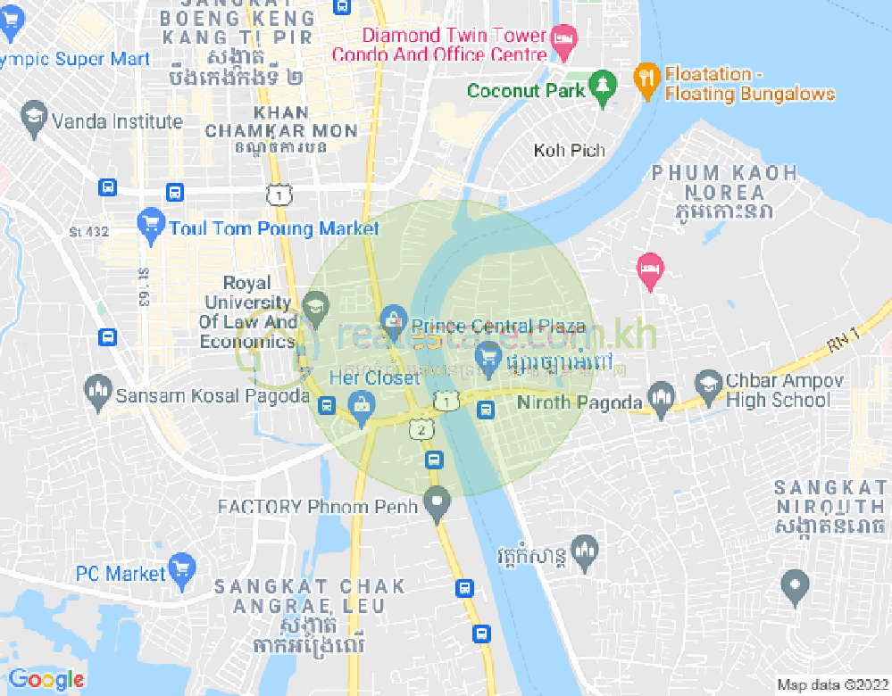 C, トンレバサック, チャムカモン, プノンペンの地図