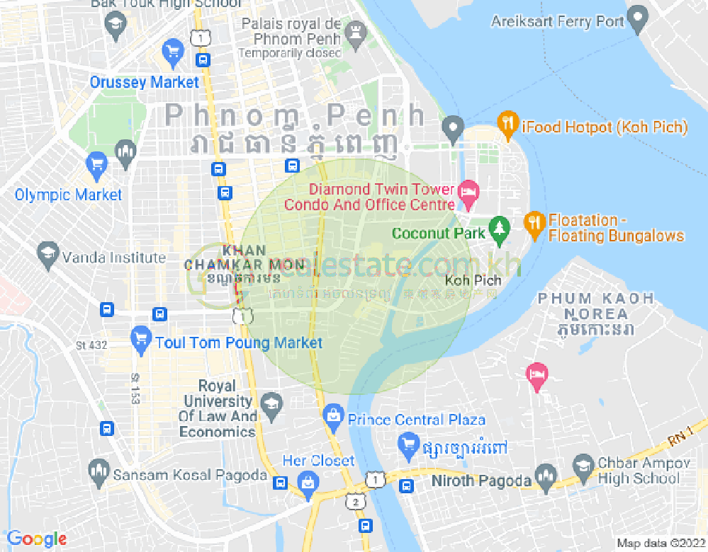 Карта Тонле Бассак, Чамкармон, Пномпень