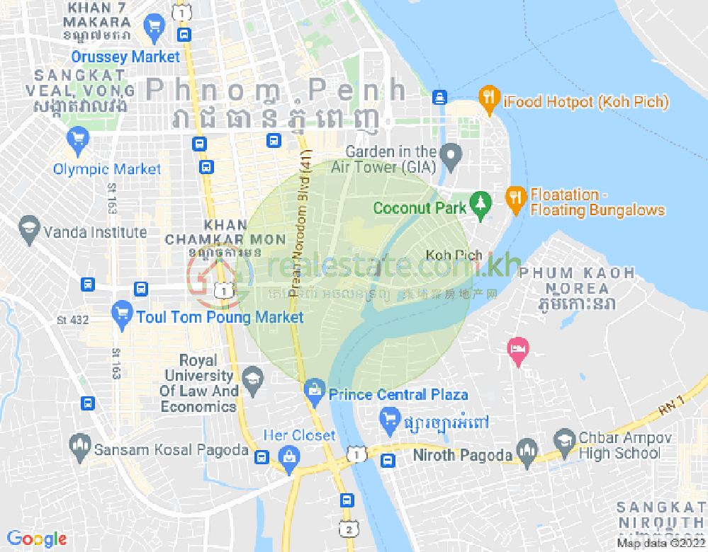 Map of Tonle Bassac, Chamkarmon, Phnom Penh