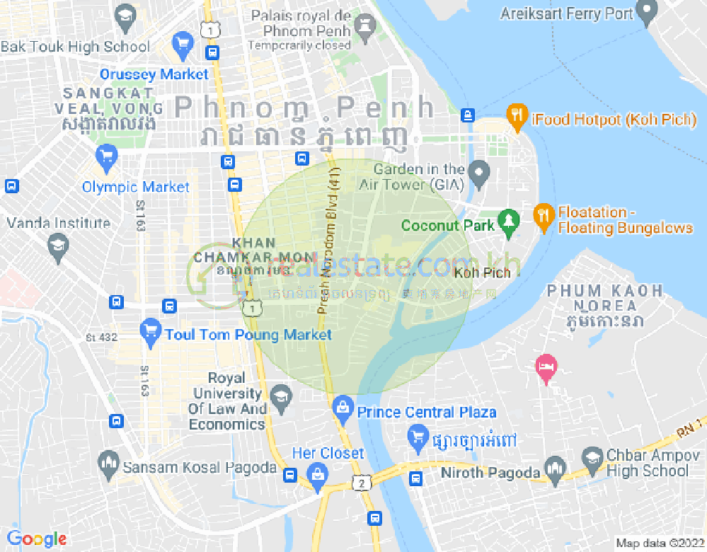 トンレバサック, チャムカモン, プノンペンの地図