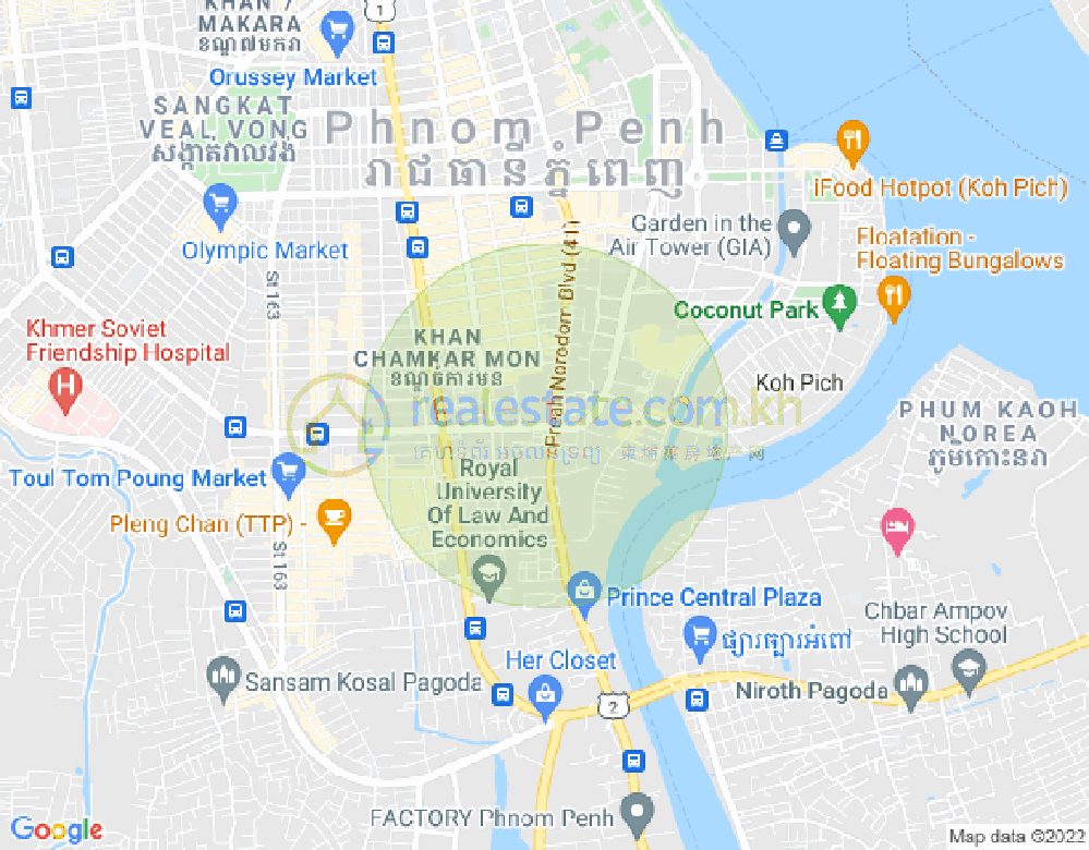 Map of Tonle Bassac, Chamkarmon, Phnom Penh