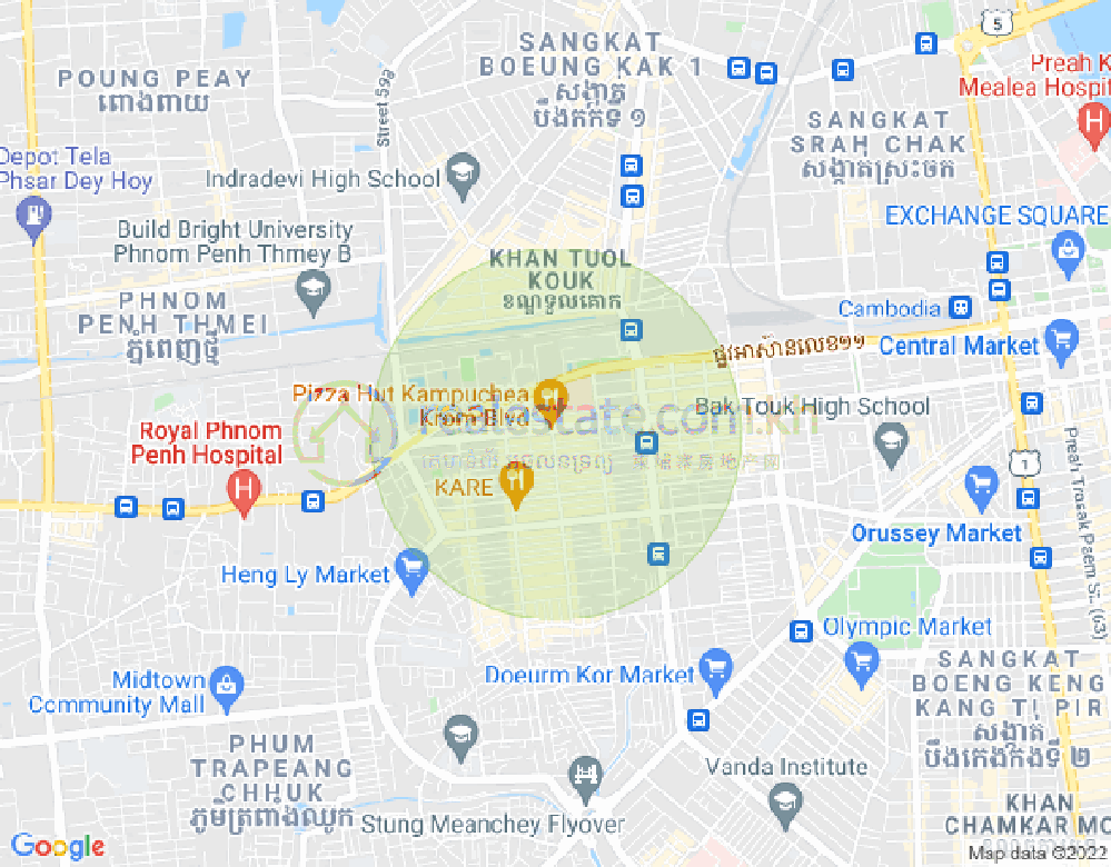 128 ផ្លូវកម្ពុជាក្រោម, トゥークラック1, トゥールコーク, プノンペンの地図