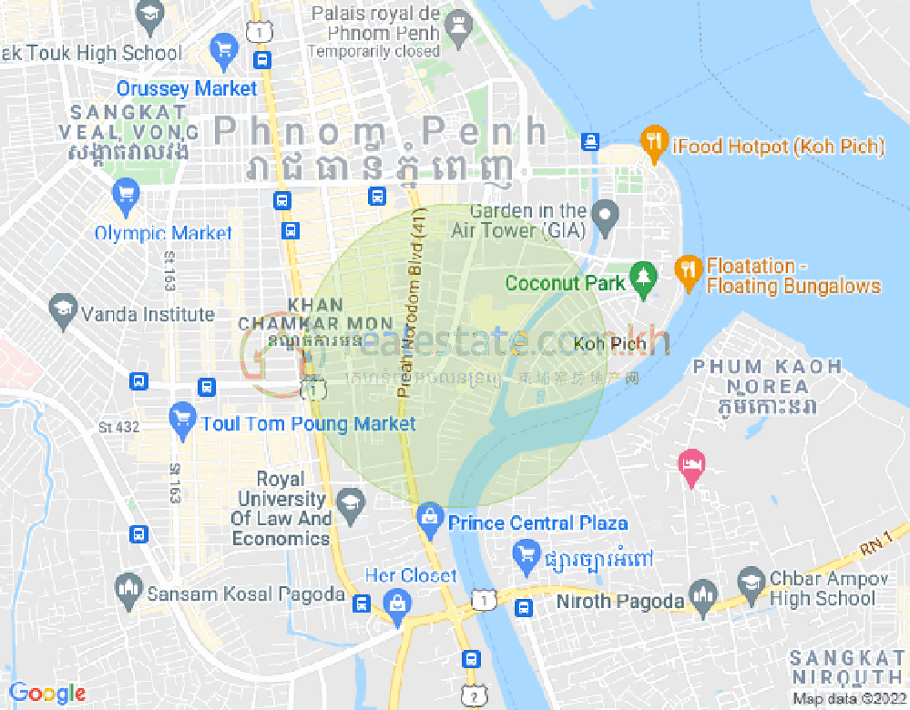 トンレバサック, チャムカモン, プノンペンの地図