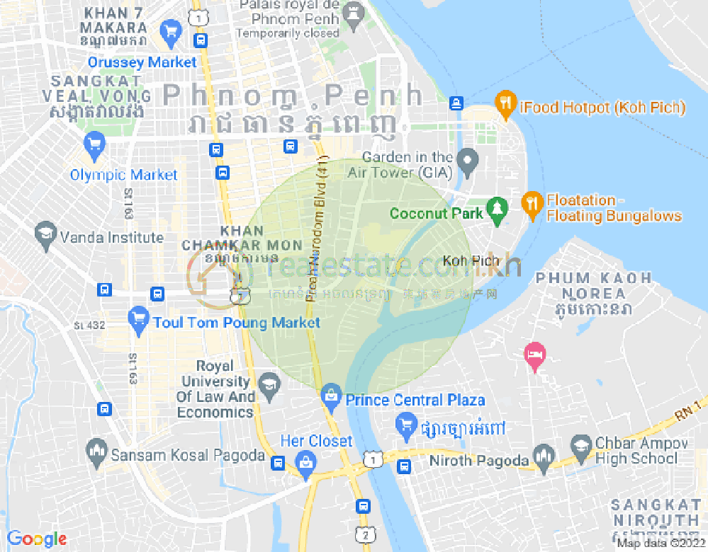 トンレバサック, チャムカモン, プノンペンの地図