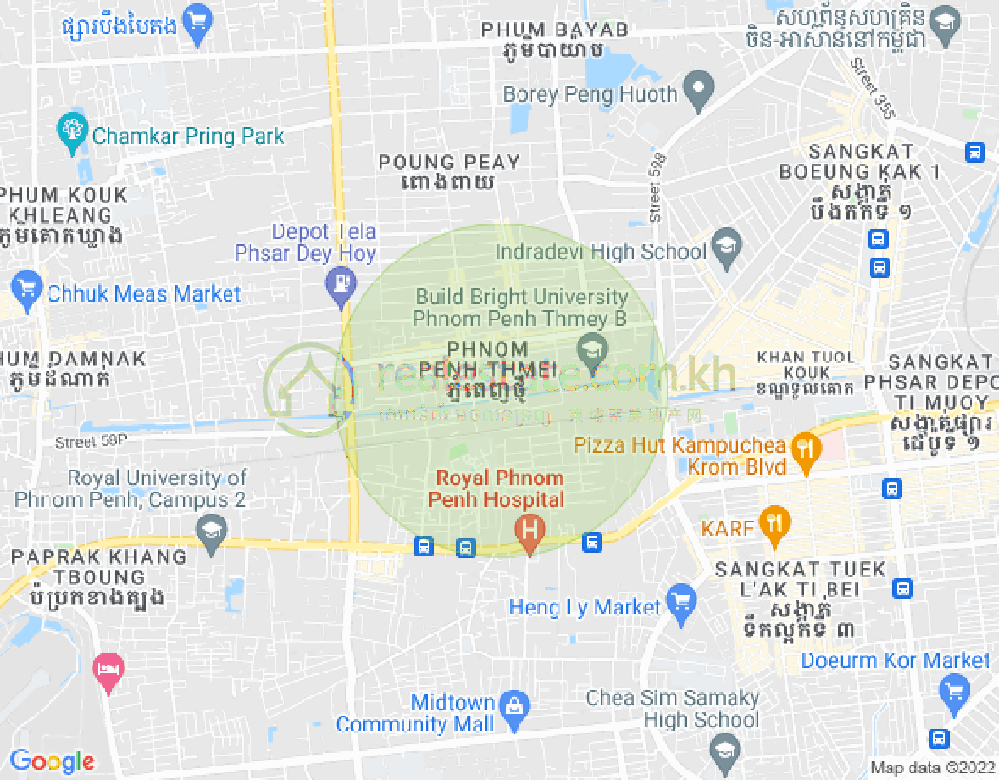 Mapa: Capital Phnom Penh, Phnom Penh Thmey, Sen Sok, Phnom Penh