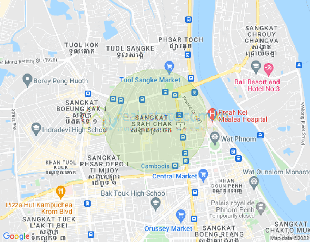 Mapa: Srah Chak, Daun Penh, Phnom Penh
