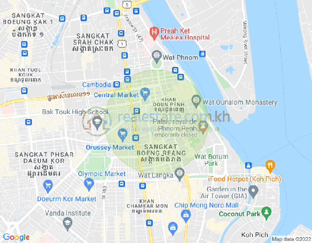 Mapa: Phsar Thmei I, Daun Penh, Phnom Penh