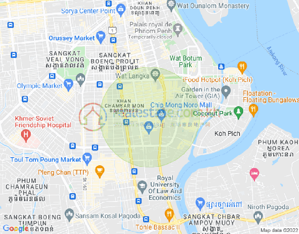 万景岗1分区（BKK1), 波哥堪, 金边地图