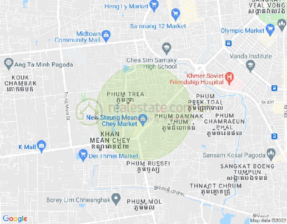 Stueng Mean chey 1镇, 棉芷区, 金边地图
