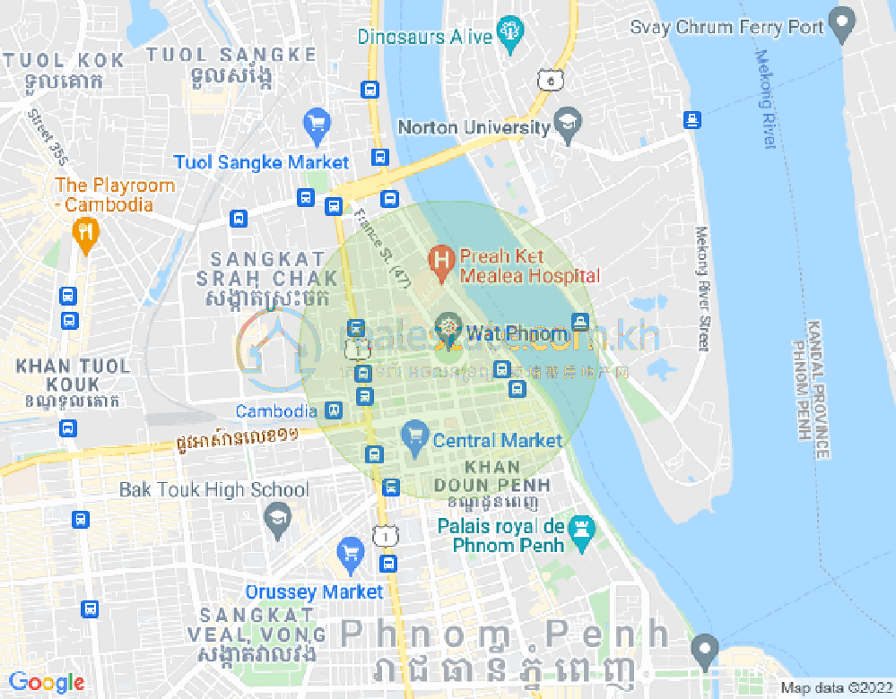 Mapa: Wat Phnom, Daun Penh, Phnom Penh