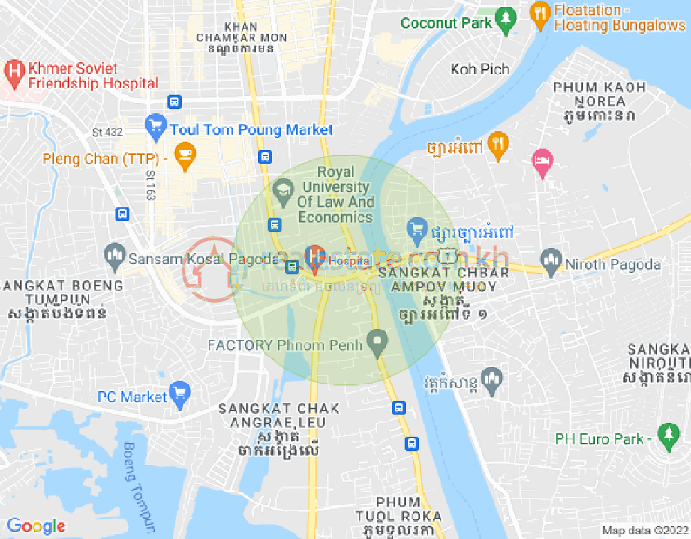 Map of Tonle Bassac, Chamkarmon, Phnom Penh